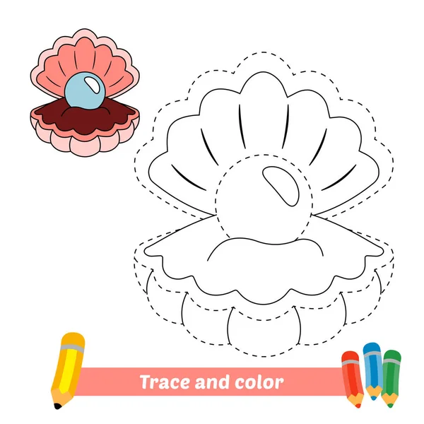 Trace and color for kids, shell vector