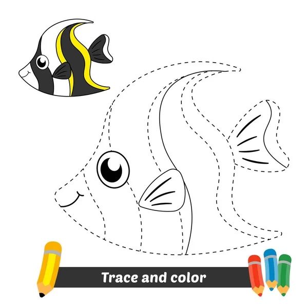 Trace and color for kids, moorish idol fish vector