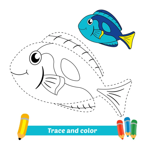 Trace Color Kids Blue Tang Fish Vector — Stockový vektor
