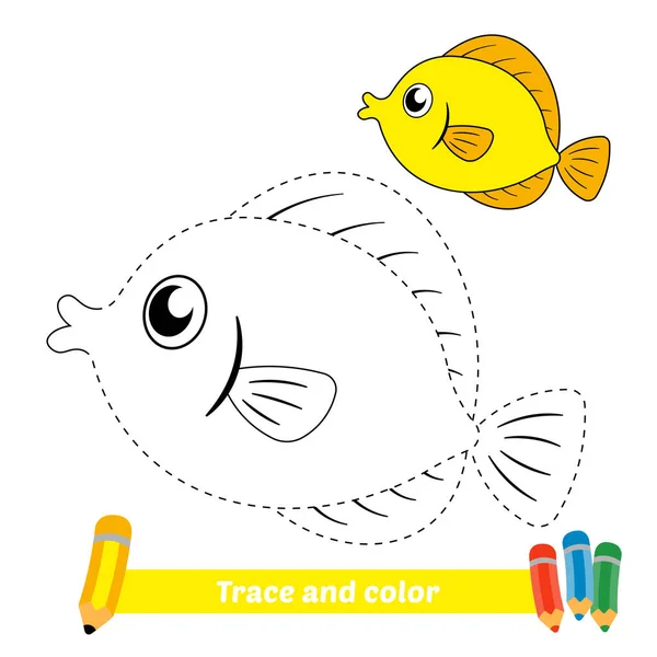 Rastros Colores Para Niños Vector Peces Espiga Amarilla — Vector de stock