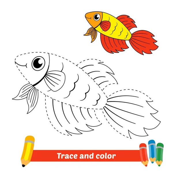 Trace Color Kids Siamese Fighting Fish Vector — Stockový vektor