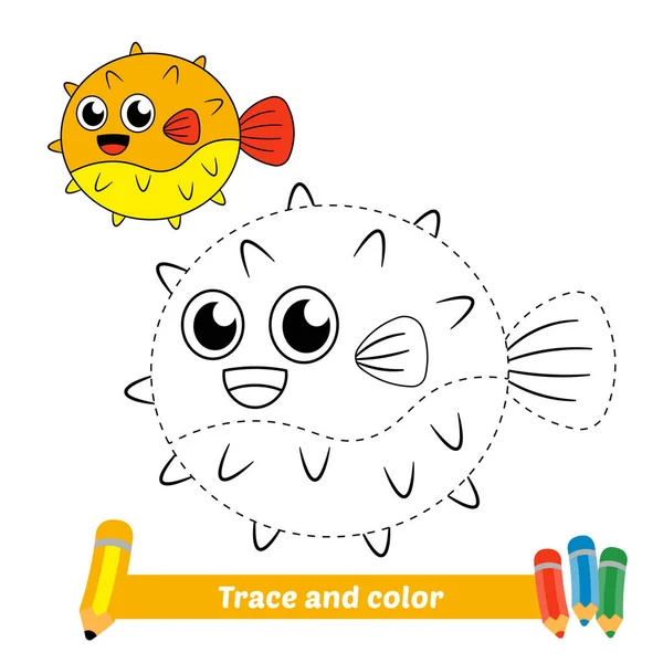Trace Color Kids Puffer Fish Vector — Stockový vektor