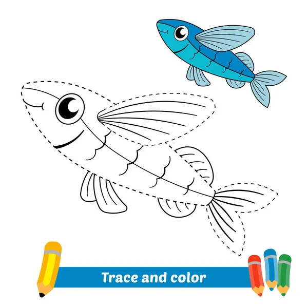 Trace Color Kids Flying Fish Vector — Stok Vektör