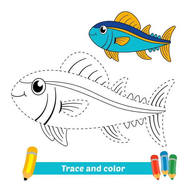 Trasování Barva Pro Děti Tuňák Vektor — Stockový vektor