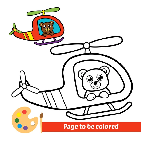 子供のためのぬり絵 ヘリコプターのベクトルにクマ — ストックベクタ