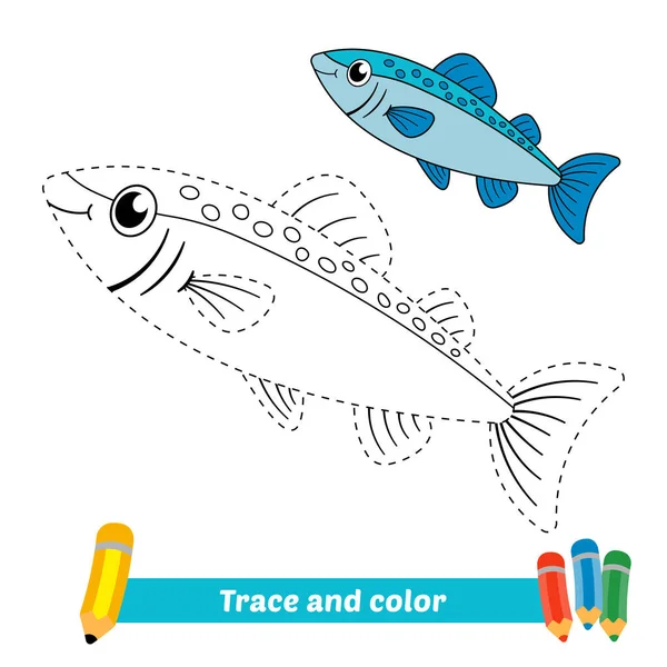 Trasování Barva Pro Děti Losos Ryby Vektor — Stockový vektor