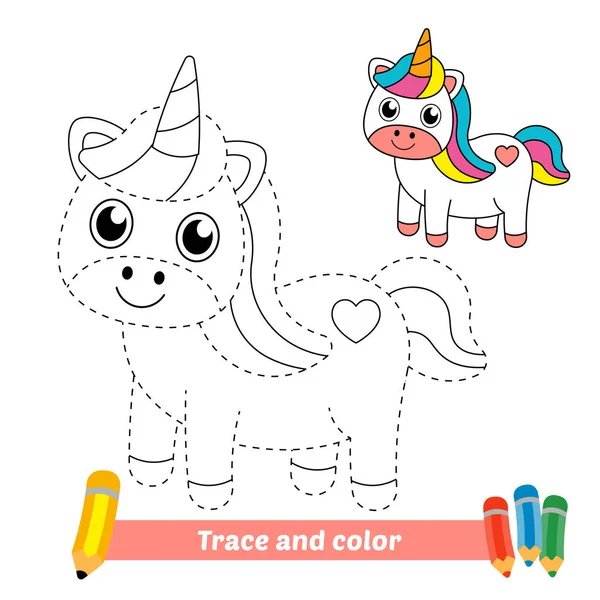 Traccia Colore Bambini Vettore Unicorno — Vettoriale Stock
