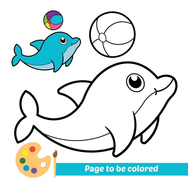 Malbuch Für Kinder Delphin Spielt Ball Vektor — Stockvektor