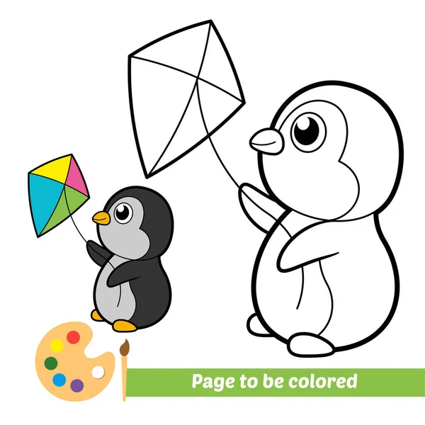 Malbuch Für Kinder Pinguin Spielt Drachen Vektor — Stockvektor