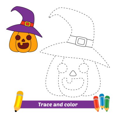 Çocuklar için iz ve renk, balkabağı Cadılar Bayramı vektörü