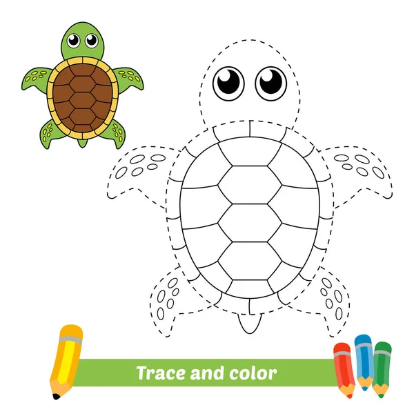 Trace Color Kids Turtle Vector —  Vetores de Stock