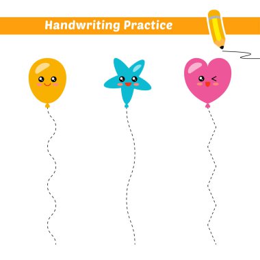 Balon vektörü olan çocuklar için el yazısı alıştırması