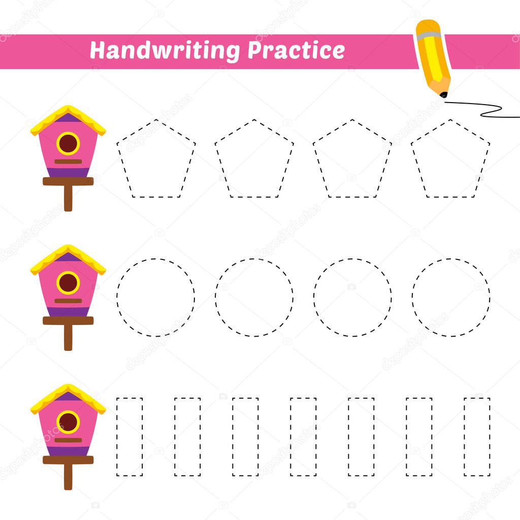 Handwriting practice for kids with bird house vector