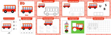 Otobüs vektörü olan çocuklar için çalışma kağıtları