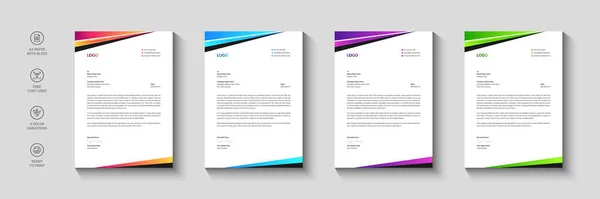 Biznes Papier Firmowy Szablon Letterhead Różnymi Kolorami Szablon Letterhead Płaskim — Wektor stockowy