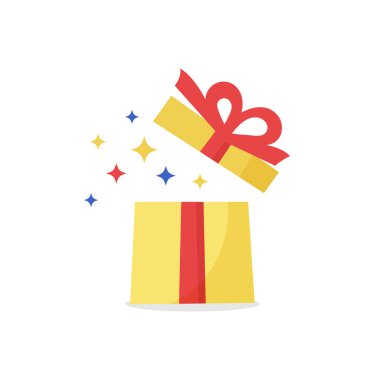 Beyaz arka planda izole edilmiş hediye kutusunu aç. Vektör illüstrasyonu