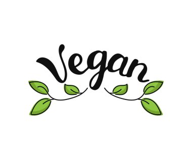 Vejetaryen. Beyaz arka planda izole edilmiş yapraklarla el yazması harfler. Vektör illüstrasyonu