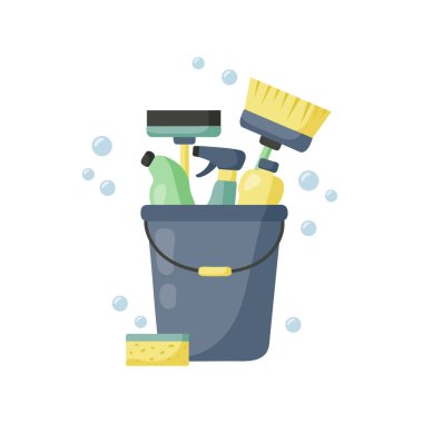 Ev malzemeleri ve temizlik aletleri koleksiyonu. Vektör illüstrasyonu