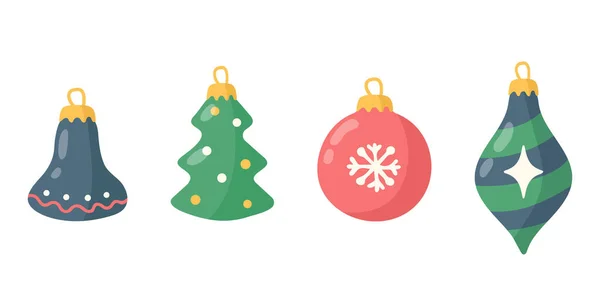 Conjunto Decoraciones Árboles Navidad Ilustración Vectorial — Vector de stock