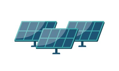 Güneş panelleri beyaz arkaplanda izole edilmiş. Vektör illüstrasyonu