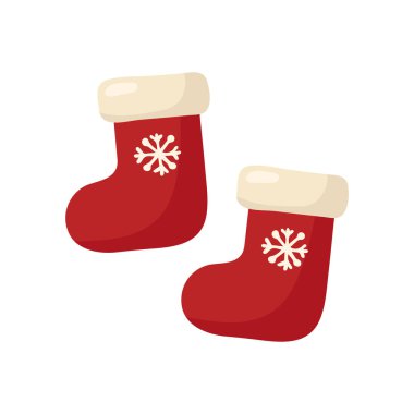Beyaz arka planda izole edilmiş bir çift Noel çorabı. Vektör illüstrasyonu