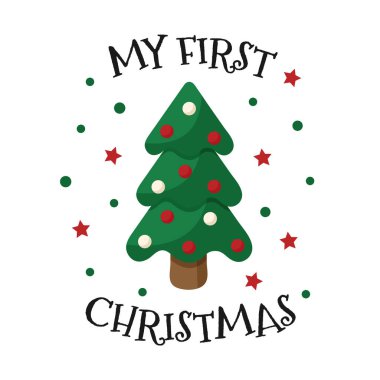 İlk Noel 'im. Noel ağacı. Vektör illüstrasyonu