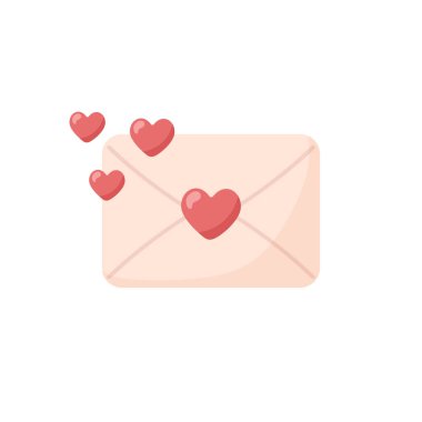 Beyaz arka planda izole edilmiş kalpleri olan zarf. Vektör illüstrasyonu