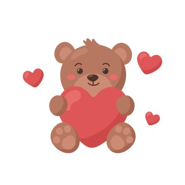 Cute bear with heart isolated on white background. Valentine's day vector illustration