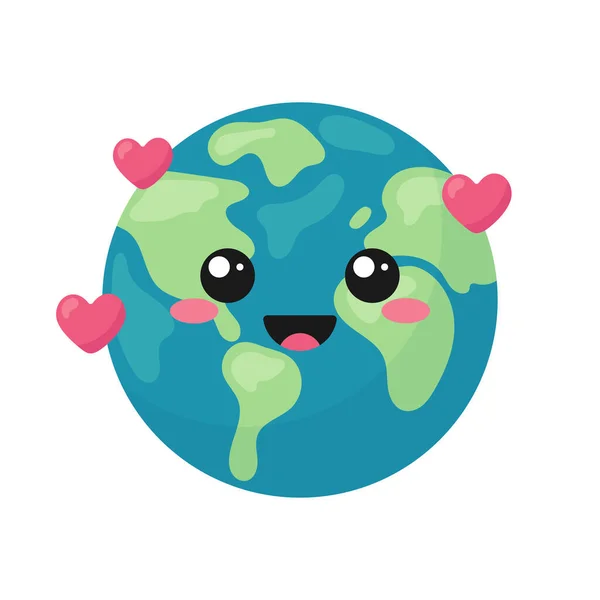 Personagem Planeta Terra Bonito Com Corações Isolados Fundo Branco Ilustração Vetor De Stock