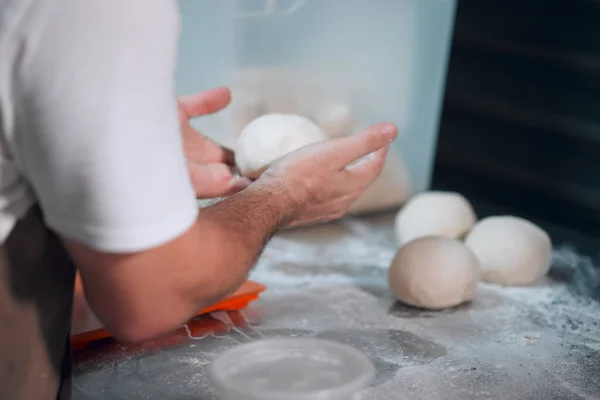 Chef Shaping Dough Small Balls Letting Rise — Stockfoto