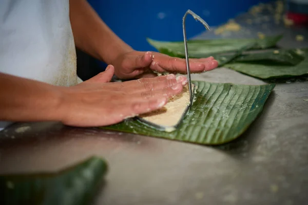 Rigua Comida Del Salvador Colocada Preparación Hojas Tamal —  Fotos de Stock