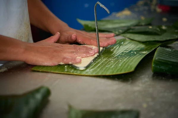 Rigua Comida Del Salvador Colocada Preparación Hojas Tamal —  Fotos de Stock