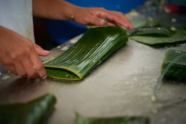 Rigua Comida Del Salvador Colocada Preparación Hojas Tamal —  Fotos de Stock
