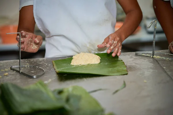 Rigua Comida Del Salvador Colocada Preparación Hojas Tamal —  Fotos de Stock