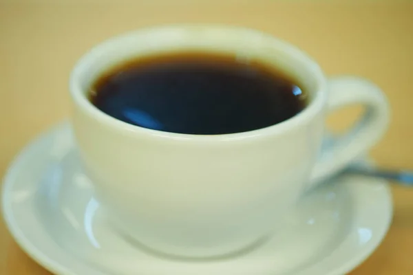 Coffee Cup Close Shot Bar Window Wooden Counter — Zdjęcie stockowe