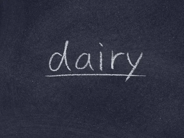 Süt Ürünleri Kavramı Kelime Kara Tahta Arka Plan — Stok fotoğraf