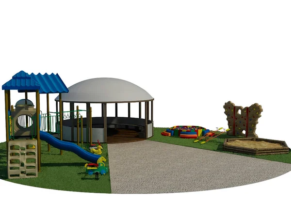 Conjunto De Equipamentos De Playground Para Crianças Jogos Divertidos No  Parque De Diversões. Ilustrações Vetoriais De Brinquedos Para O Jardim De  Infância. Escada De Banco De Balanço De Slide De Gangorra De