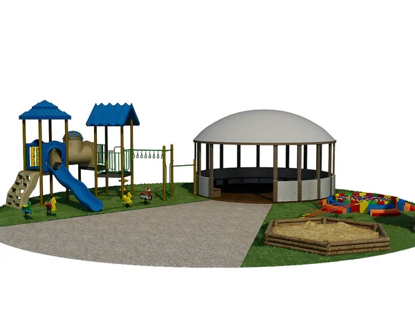 3D-weergave van een ontwerpconcept voor een kinderspeelplaats Rechtenvrije Stockfoto's