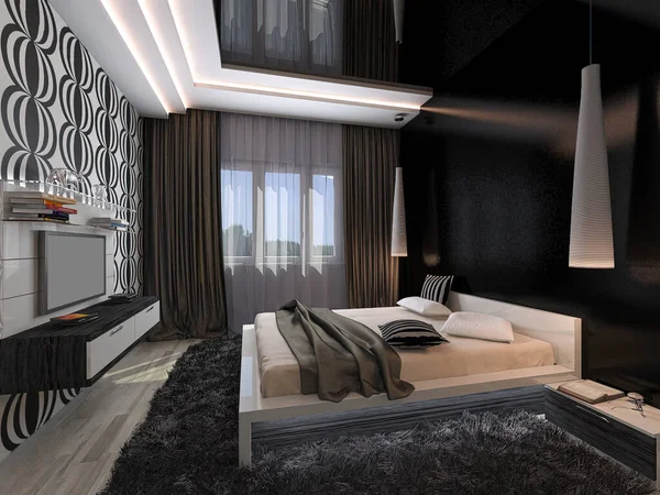 Render Master Bedroom Interior Concept Built Wardrobe Illustration Bedroom Black Stockfoto