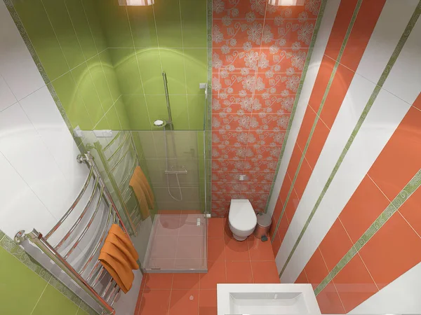 Badkamer Interieur Design Weergave Van Een Badkamer Felgroen Oranje Kleuren — Stockfoto