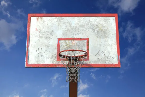 Basketbalový Koš Zatažená Obloha Vykreslování — Stock fotografie