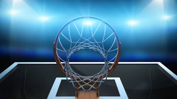 Basketball Hoop Spotlights Rendering — Stock Photo, Image