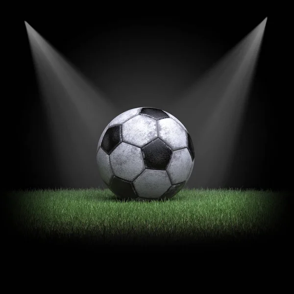 足球和聚光灯 3D渲染 — 图库照片