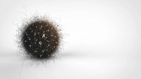 White Letters Black Hairball Rendering — Foto Stock