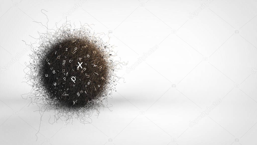 White letters with black hairball, 3d rendering