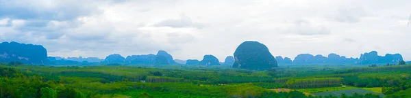 Панорамный Вид Горы Зеленые Рисовые Поля Точка Зрения Din Daeng — стоковое фото