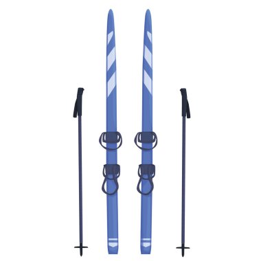 Mavi kros kayakları beyaz arka planda izole edilmiş. Kayak. Kayak malzemeleri dükkânı. Kış sporları. Kayak merkezi. vektör düzlüğü.