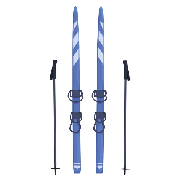 Mavi kros kayakları beyaz arka planda izole edilmiş. Kayak. Kayak malzemeleri dükkânı. Kış sporları. Kayak merkezi. vektör düzlüğü.