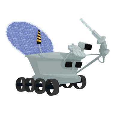 Gezgin beyaz arka planda izole edilmiş. mars rover. Ay gezgini. Gezgin gezgini. Uzay endüstrisi. Uzay keşfi. Kozmos. vektör düzlüğü.