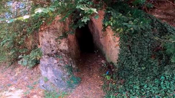 Guarda Dentro Piccola Grotta Pietra — Video Stock